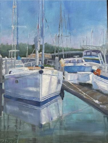 Boats at Harbor by Camilla Tracy