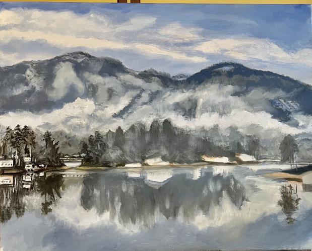 Misty Mountain Morning Lake Lure by Dunja Earley
